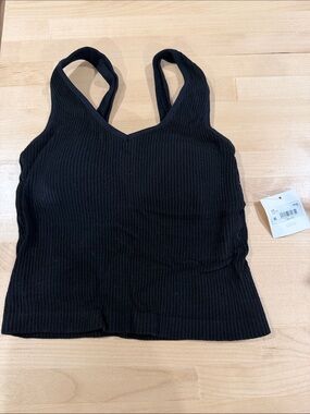 Essential Ribbed Padded V-Neck Tank Top - Black
